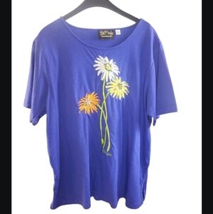 Bob Mackie Purple Tee with Floral Embroidery Size 1x